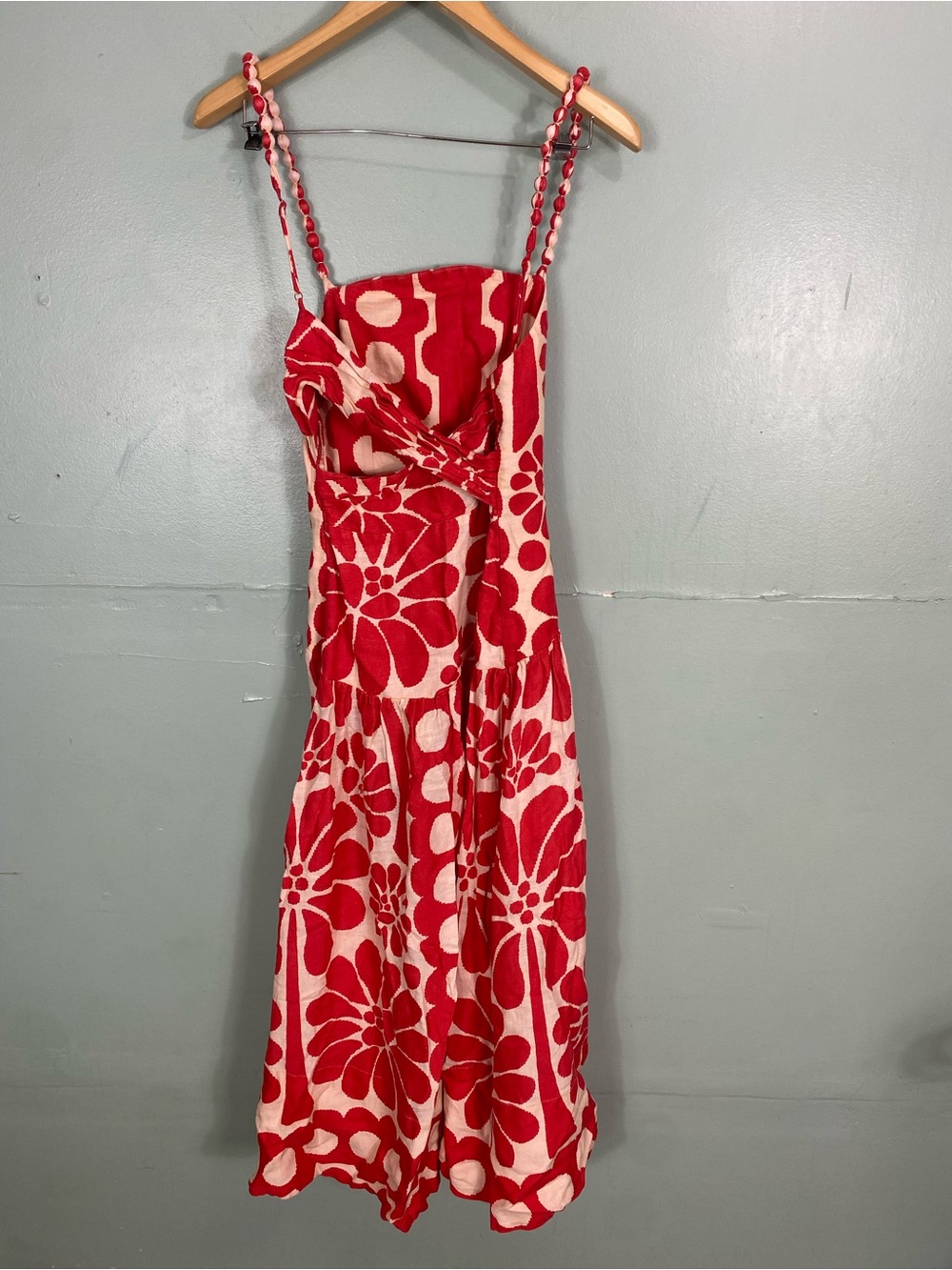 Farm Rio Palermo Linen Midi Dress Red Sundress Floral Size Small - Picture 4 of 6
